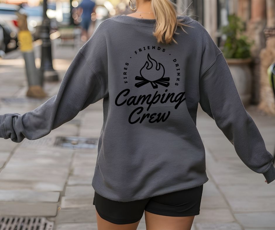 Camping Crew Sweatshirt – Fires, Friends & Drinks
